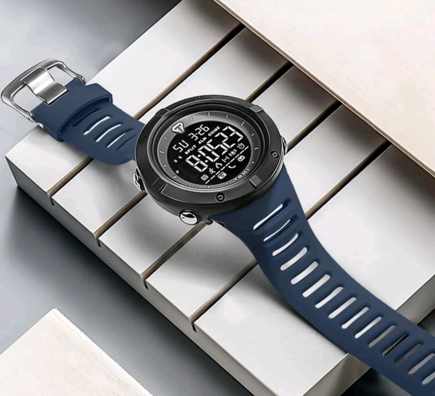 Large Blue TOMI mens Digital Watch Tpu Strap