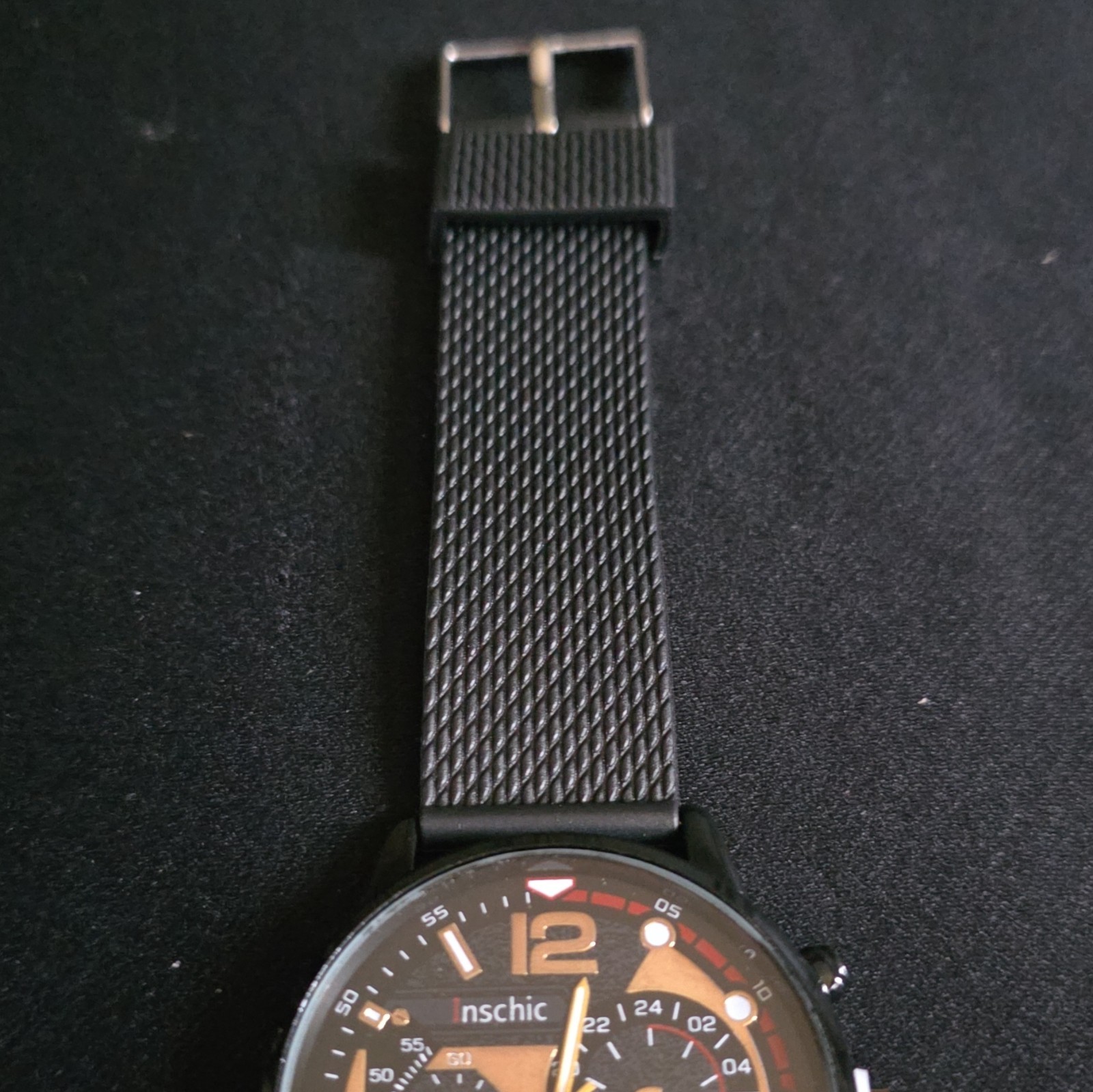 Inschic Mens Watch Black Mesh Band Quartz Gold Face Business Casual NEW