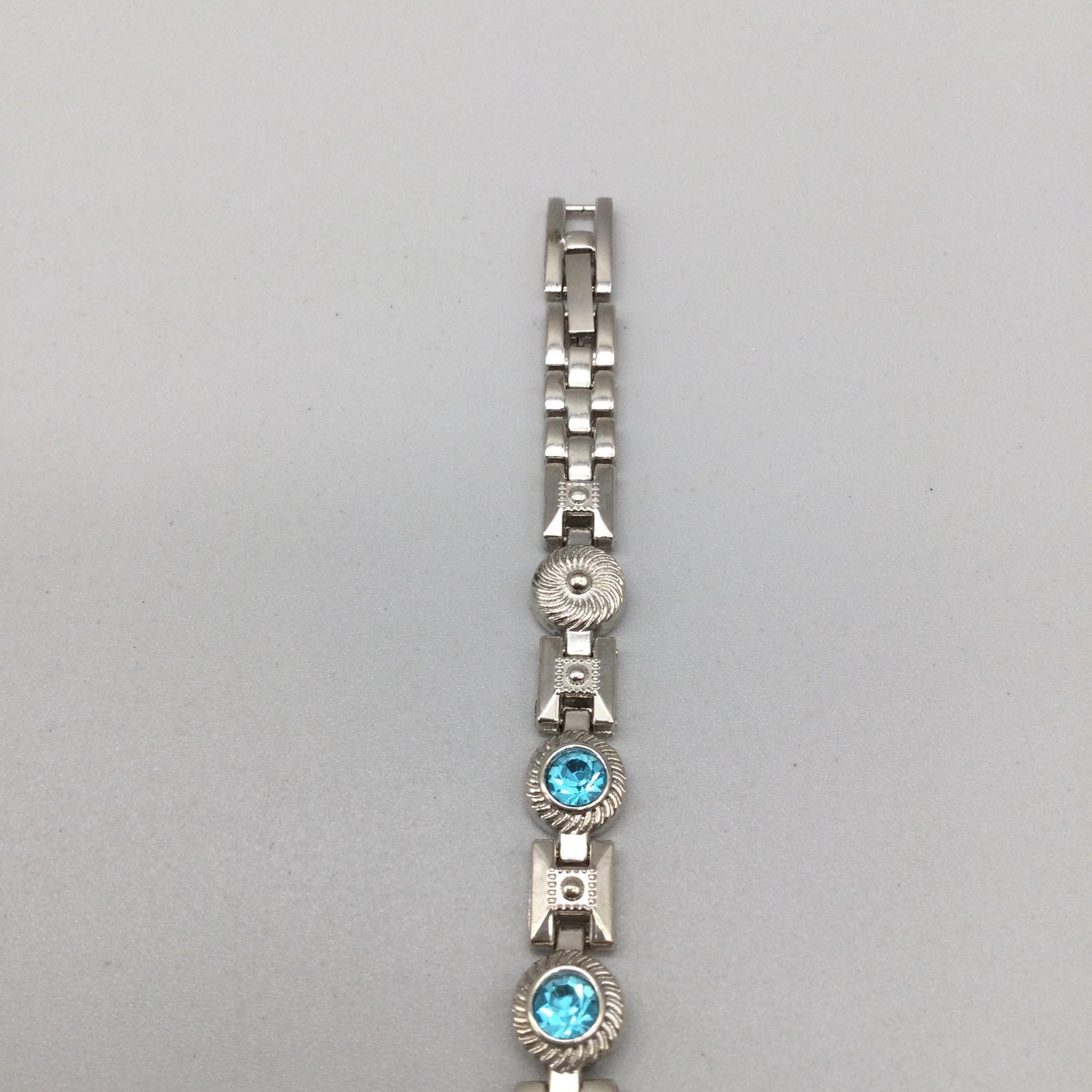 Allude Womens Watch 22mm Silver Tone Blue Rhinestone Bracelet New Battery 7.5″
