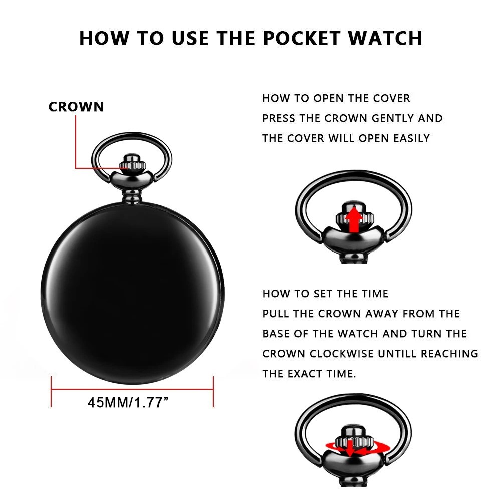 Smooth Double Hunter Case Wind Up Mechanical Fob Pocket Watch W/Chain Men Women