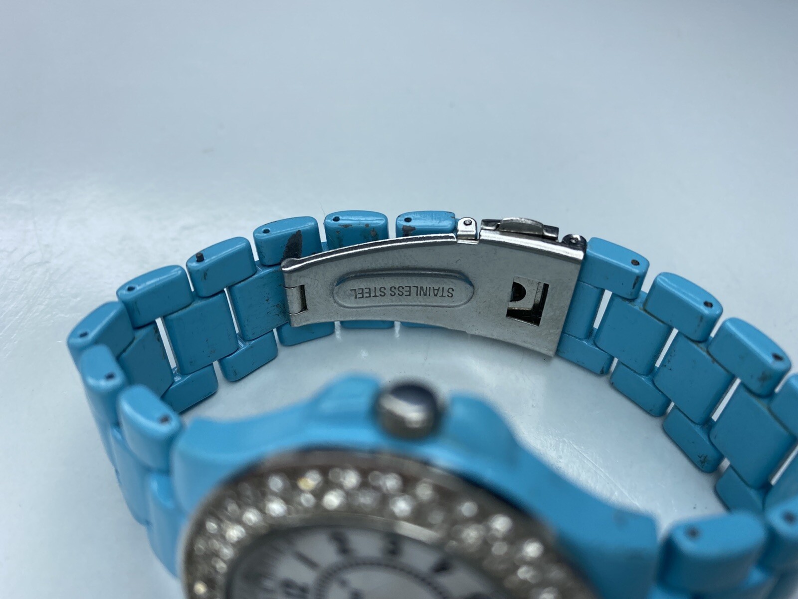 E Vivani Blue Enamel Silver Crystals Japan 1102 Accutime Stainless Untested