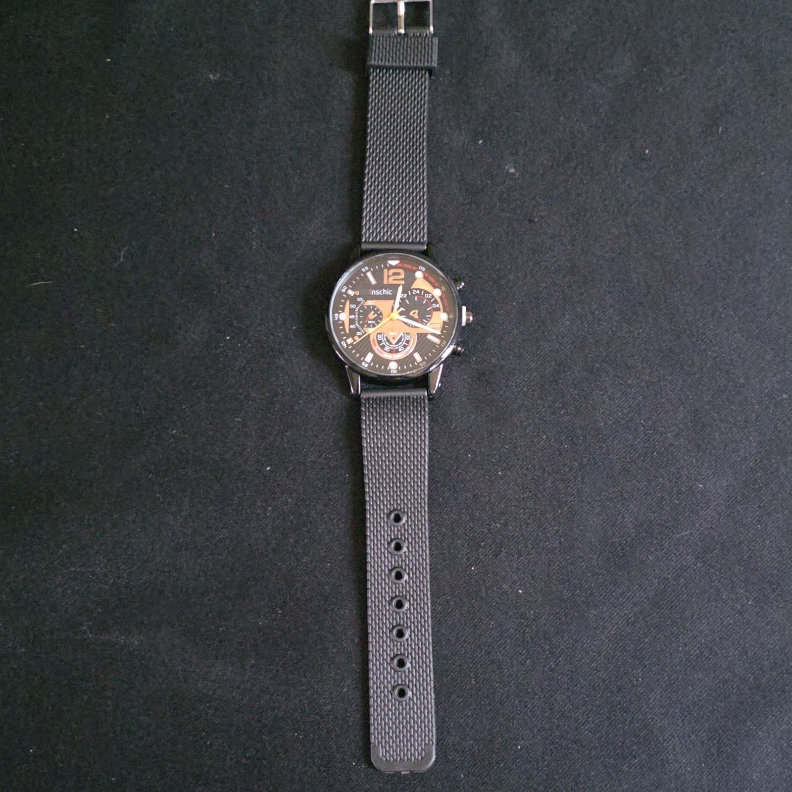 Inschic Mens Watch Black Mesh Band Quartz Gold Face Business Casual NEW