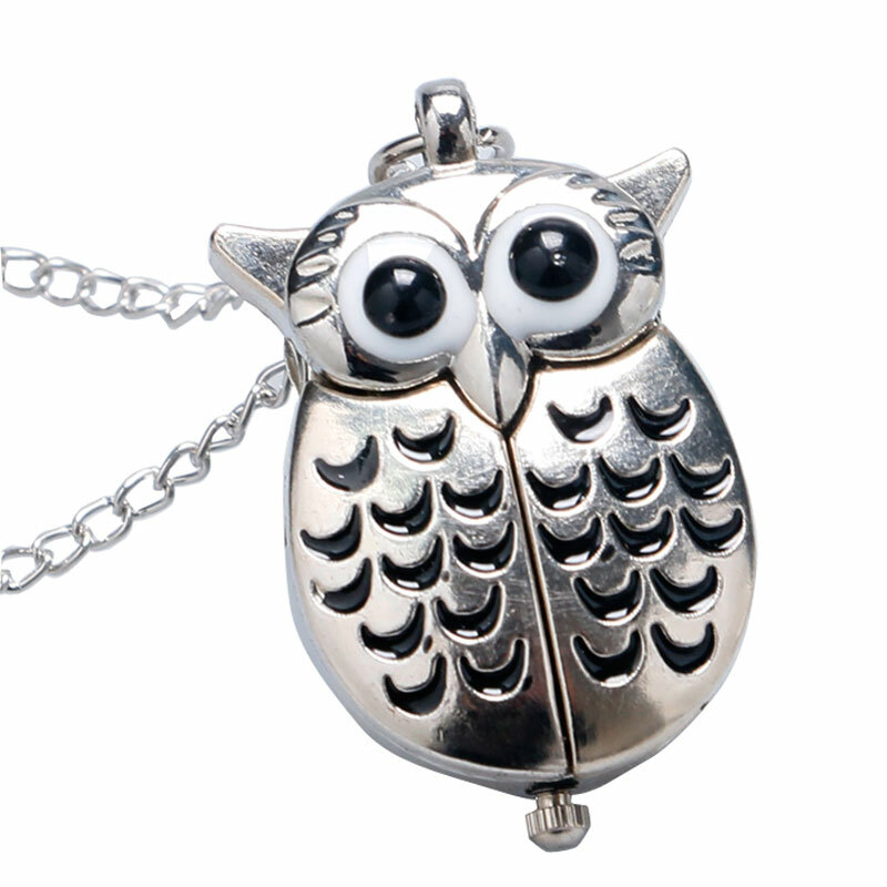 Pocket Watch Necklace Gift Silver Night Owl Arabic Numerals Dial Modern Fashion