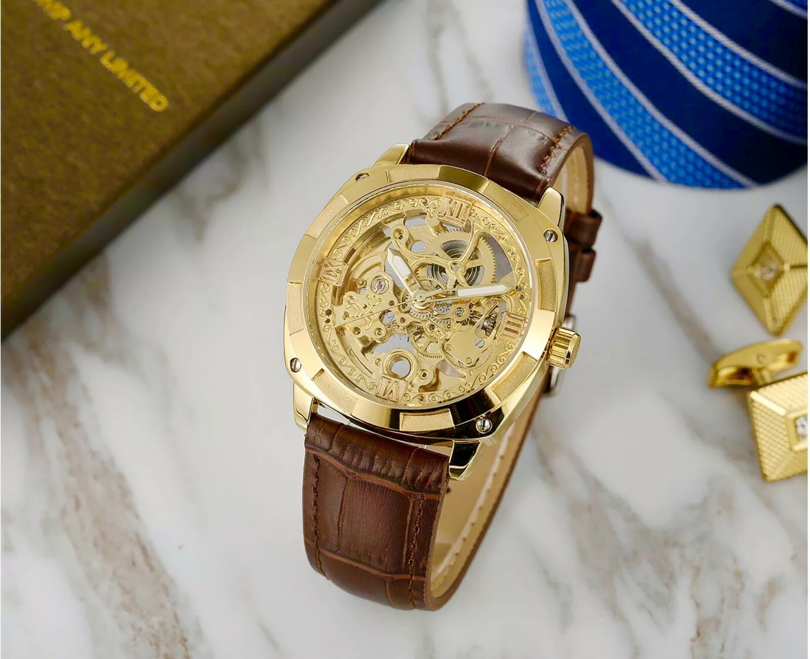 Forsining Mens Skeleton Mechanical Waterproof Luxury Watch Leather Gift Idea