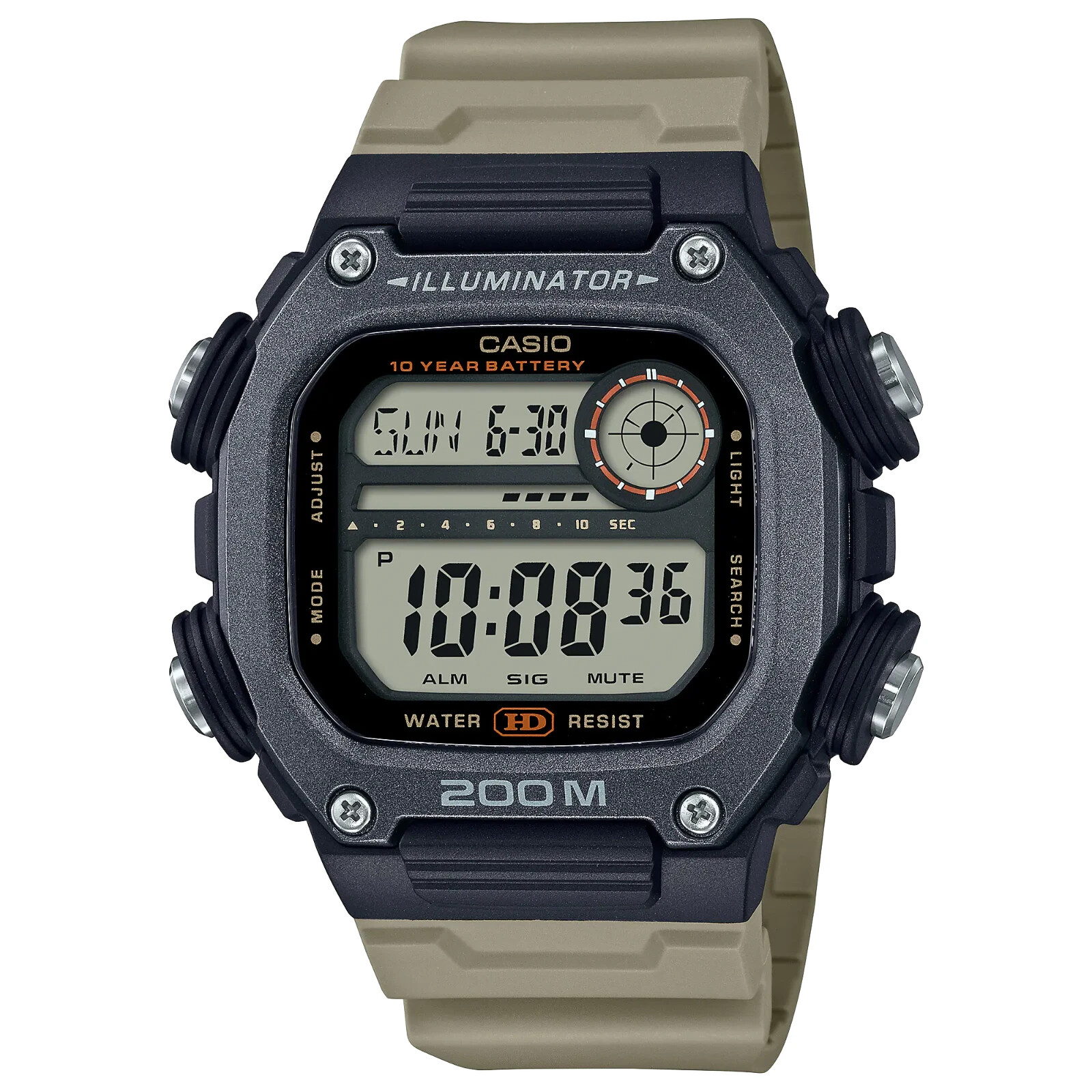 Casio DW291HX-5AV, X-Long Strap Watch, World TIme, Alarm, Day/Date, 200 Meter WR