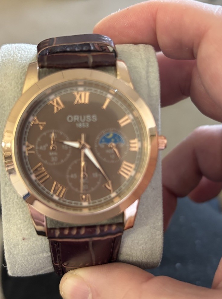 New Oruss 1853 Brown Dial Roman Numeral Face Brown Leather Casual Men’s Watch