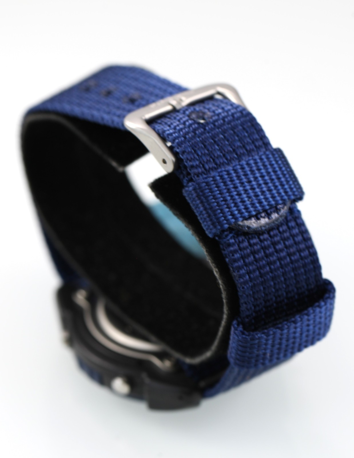 Fossil FSL Watch Men 8 Lap Chron Alarm Light Date Blue Black Plastic 100m Quartz