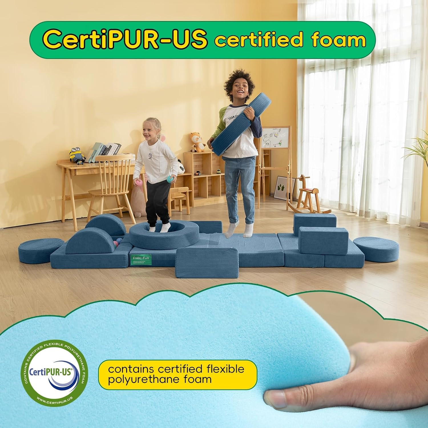 16Pcs Modular Kids Play Couch for Toddlers, Fold Out Kids Couch Building Fort fo