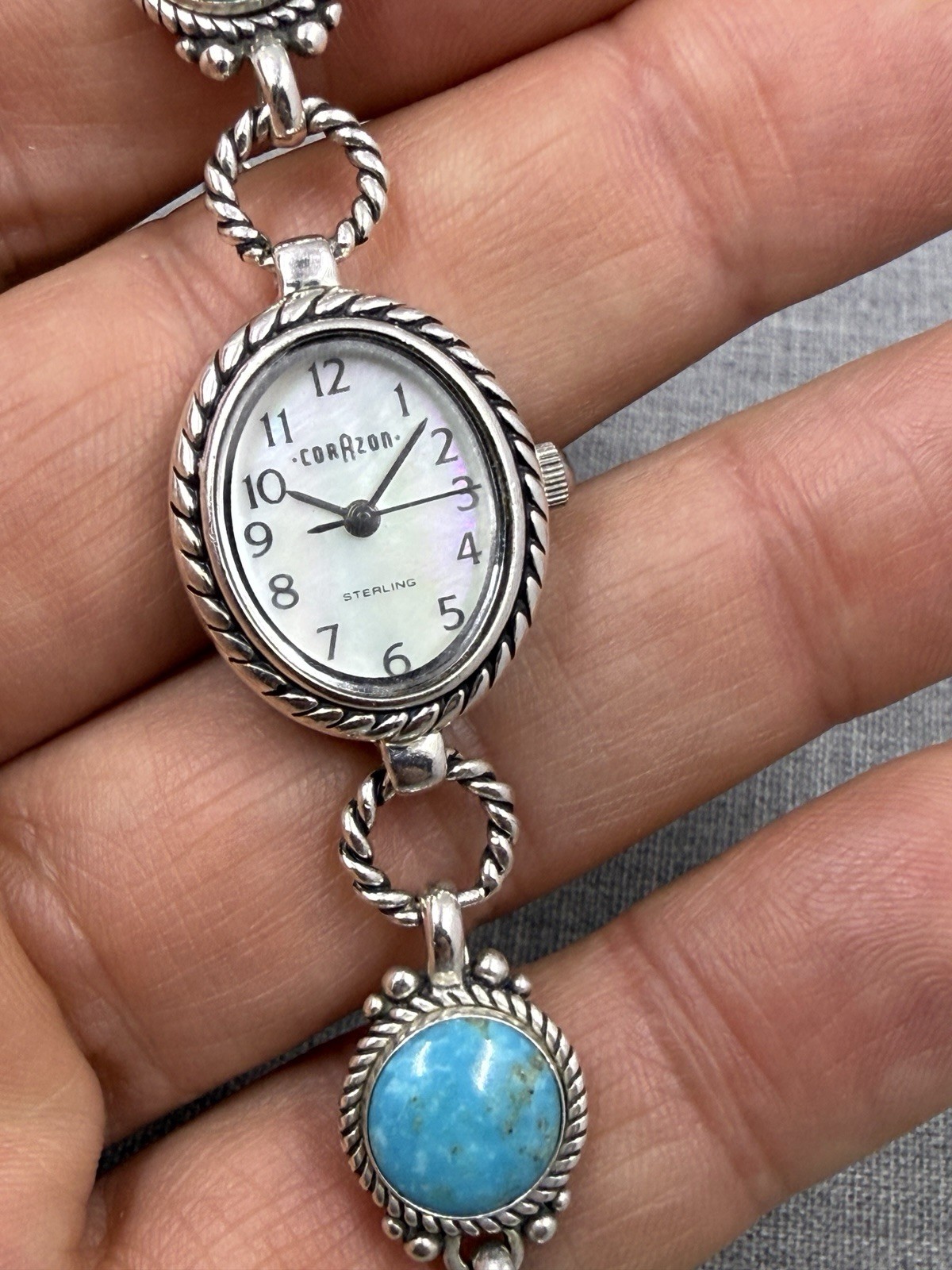 Carolyn Pollack Turquoise & MOP Toggle Clasp Bracelet Sterling .925 Watch
