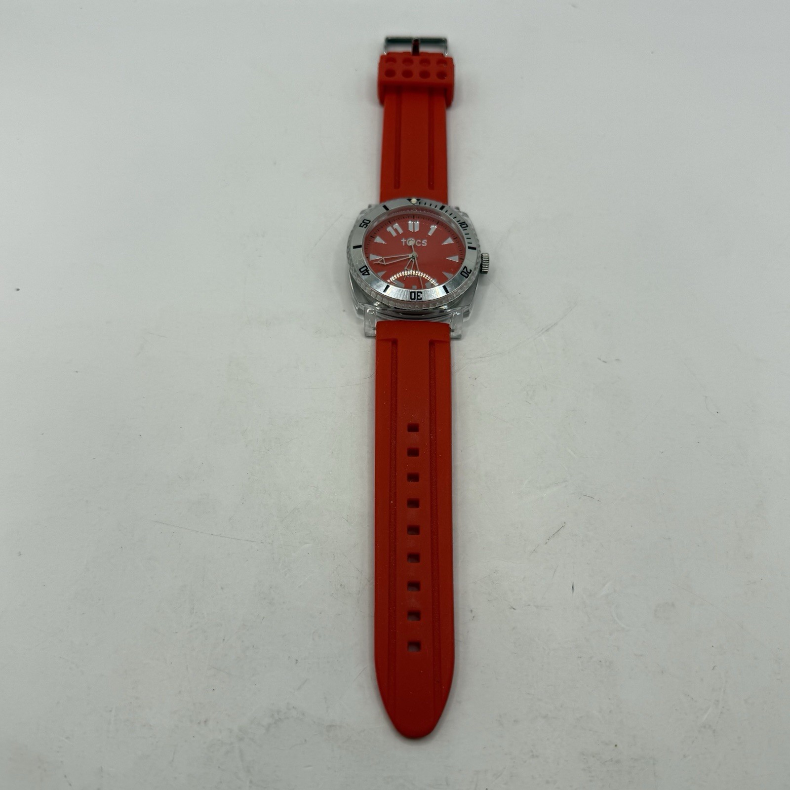 Tocs 40007 Red/orange Rubber Strap With Matching Dial Silver/clear Case