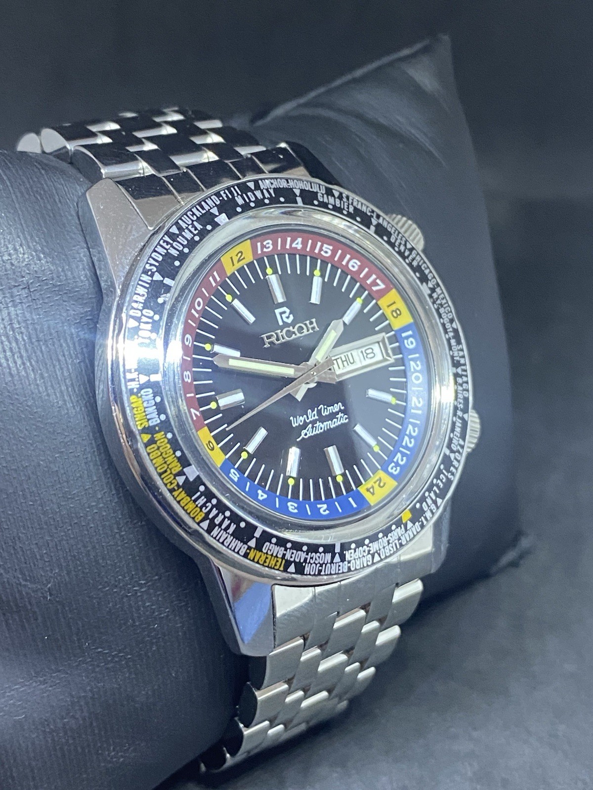 Ricoh World Timer GMT Sports Automatic Mens Wrist Watch