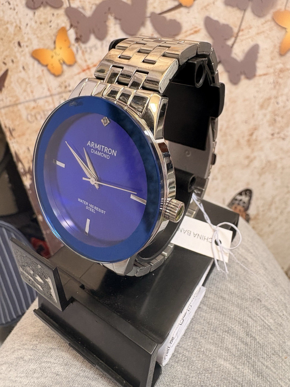 Armitron Diamond Men’s Quartz 165m 44mm Blue Dial Silver Steel Bracelet