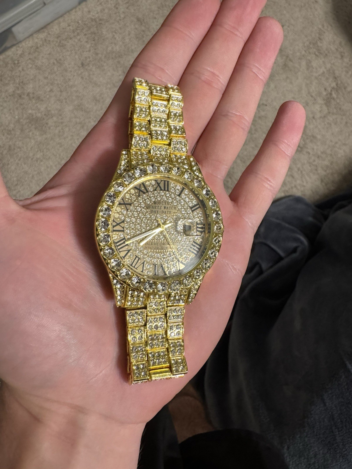 Moissanite Watch, Stainless Steel Case & Band, Diplomat Buckle,