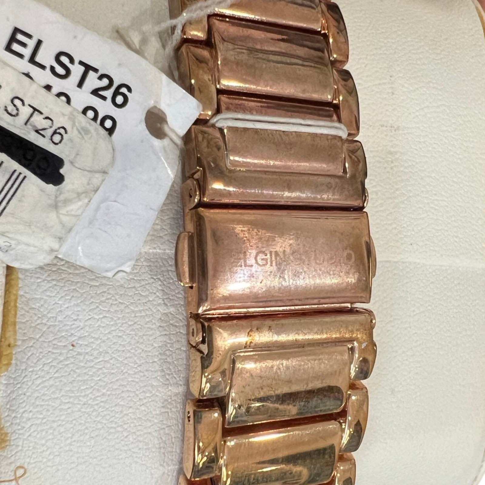 Elgin Studio Rose Gold Fold Over Clasp Analog Swarovski Crystal Watch NEW in Box