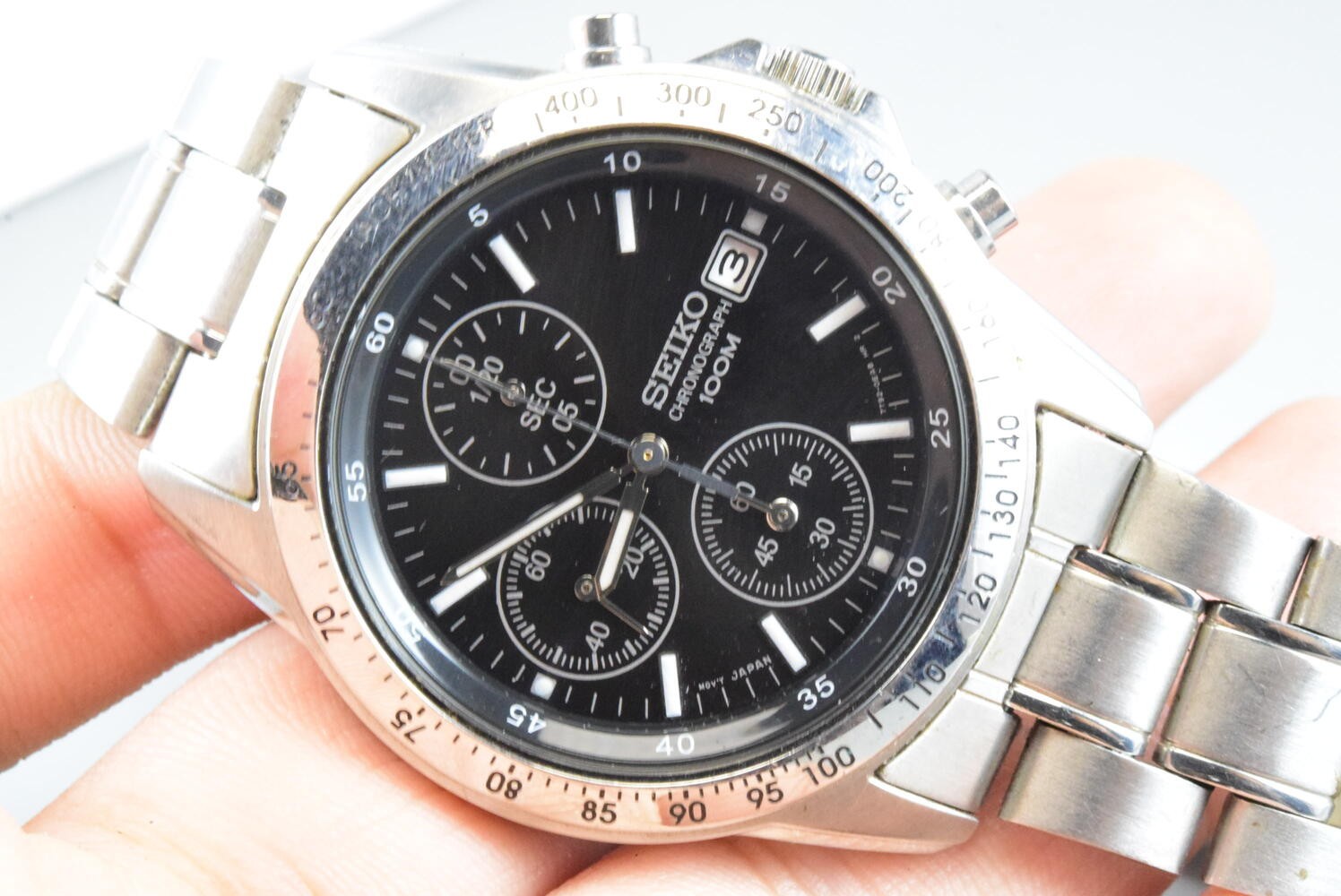 Vintage watch Seiko Chronograph 7T92-0DW0 Black Men Quartz Round 40mm