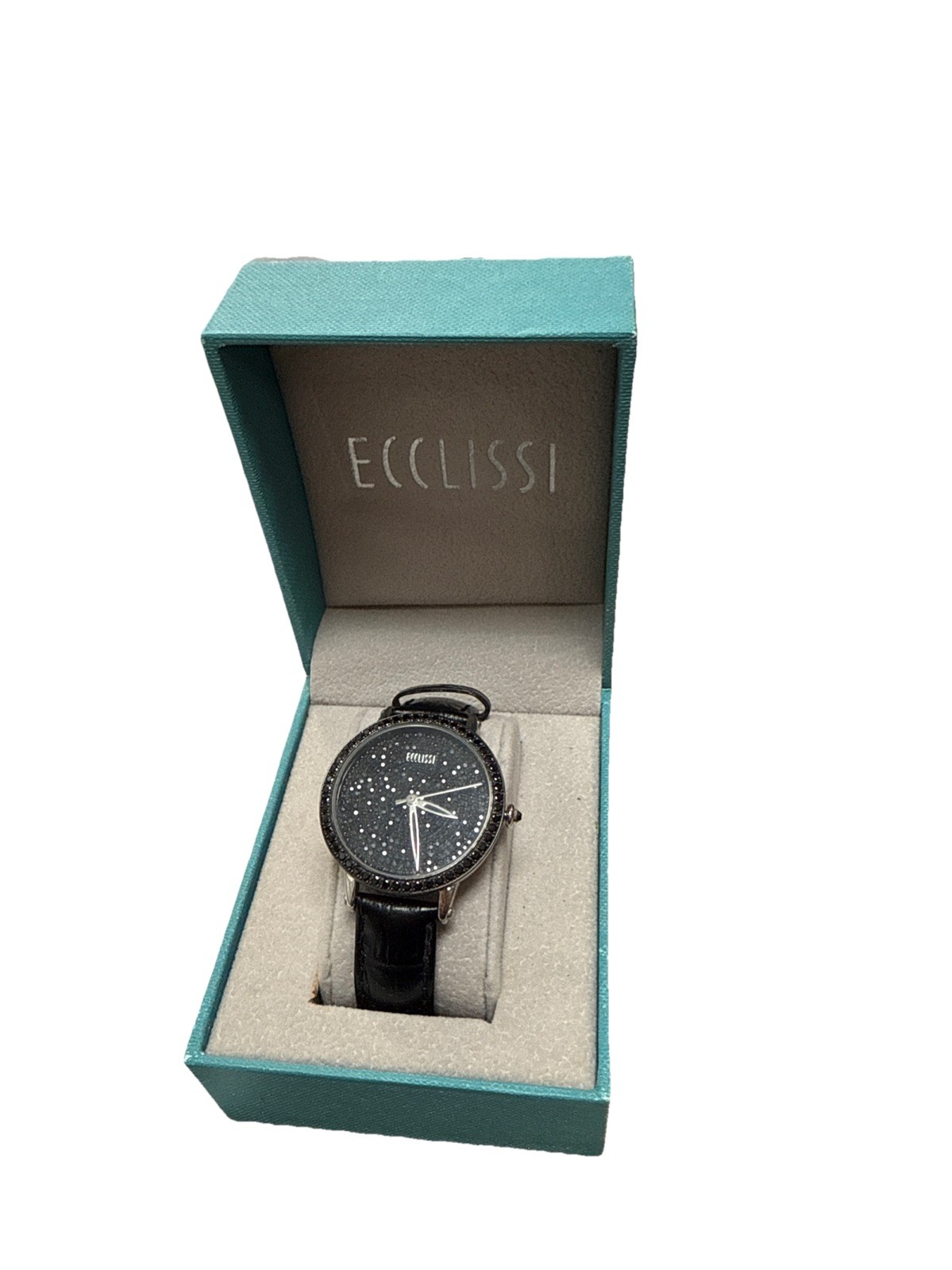 Ecclissi Sterling Silver 23990 Japan Black Crystal Stud Watch NEW BATTERY BOXED