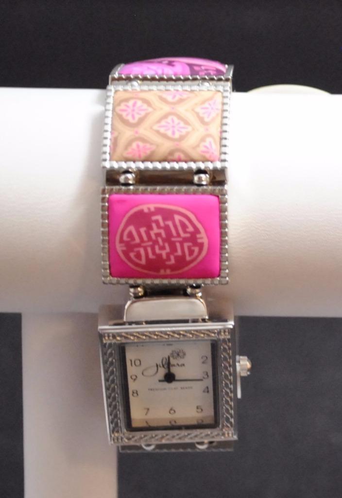 Jilzarah Blossom Square Watch Polymer Clay Inlays Stretch Band Handmade Artisan