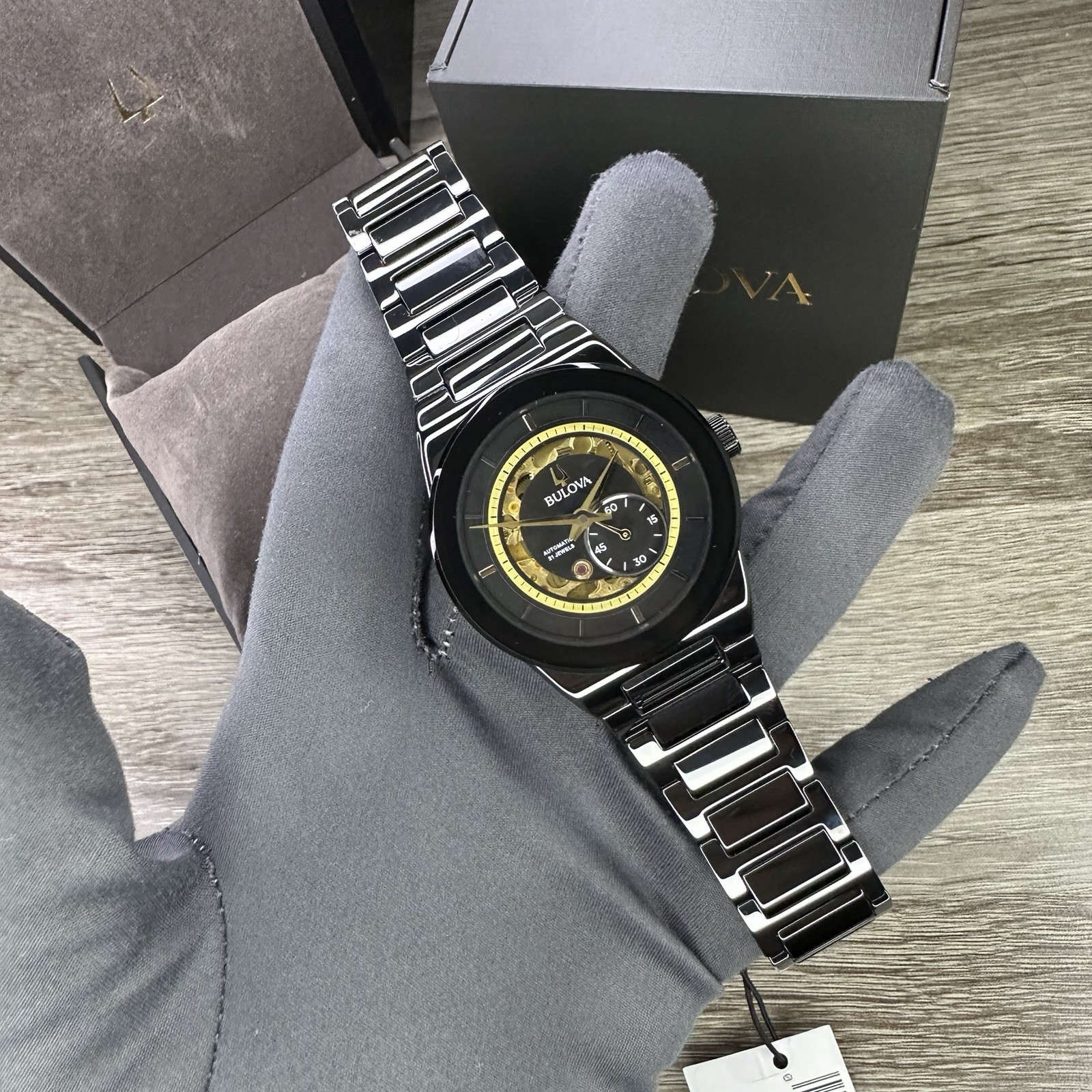 NEW✅CERAMIC✅ Bulova Modern Millennia Automatic Skeleton Black Men’s Watch 98A291