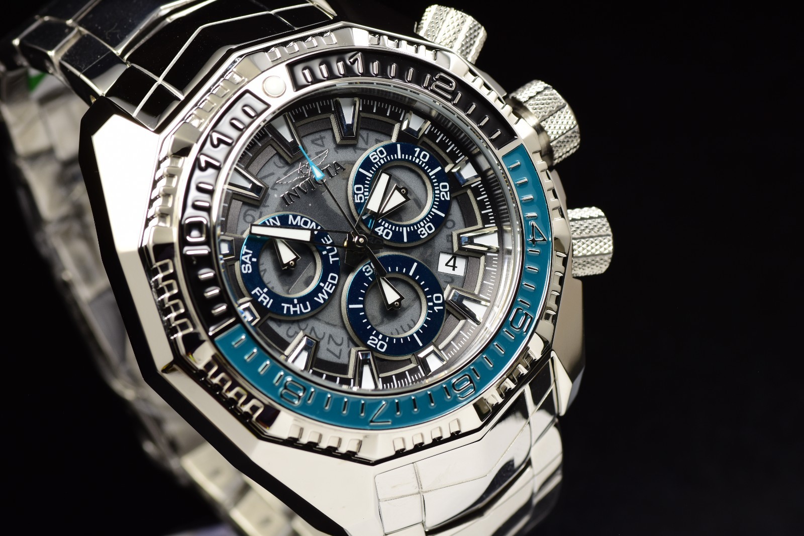 Invicta Akula Tellurion Swiss Ronda High Polish Men’s Turquoise Steel Watch 55mm