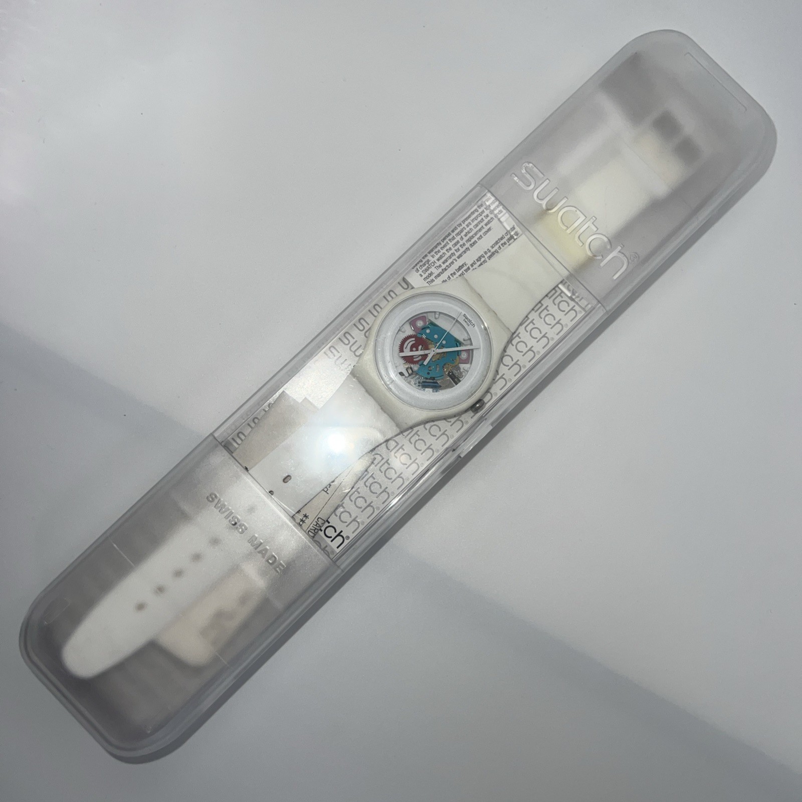 Swatch WHITE LACQUERED Skeleton SUOW100 2012 42mm Watch w/Case Papers Receipt