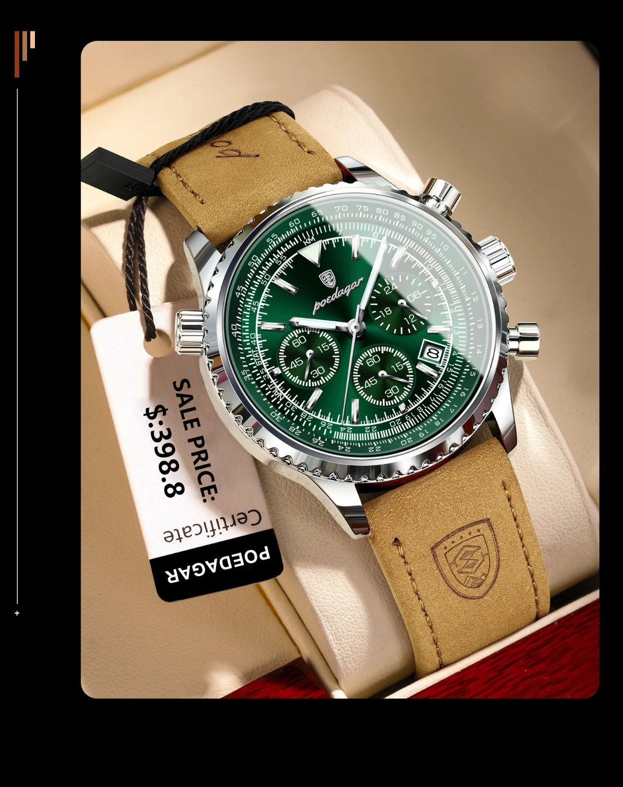 POEDAGAR Luxury Men Quartz Watch Waterproof Chronograph Leather Best Gift