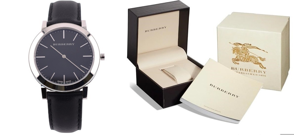 Burberry BU2351 Slim Men’s Watch 40mm Swiss Quartz Black Leather Auth