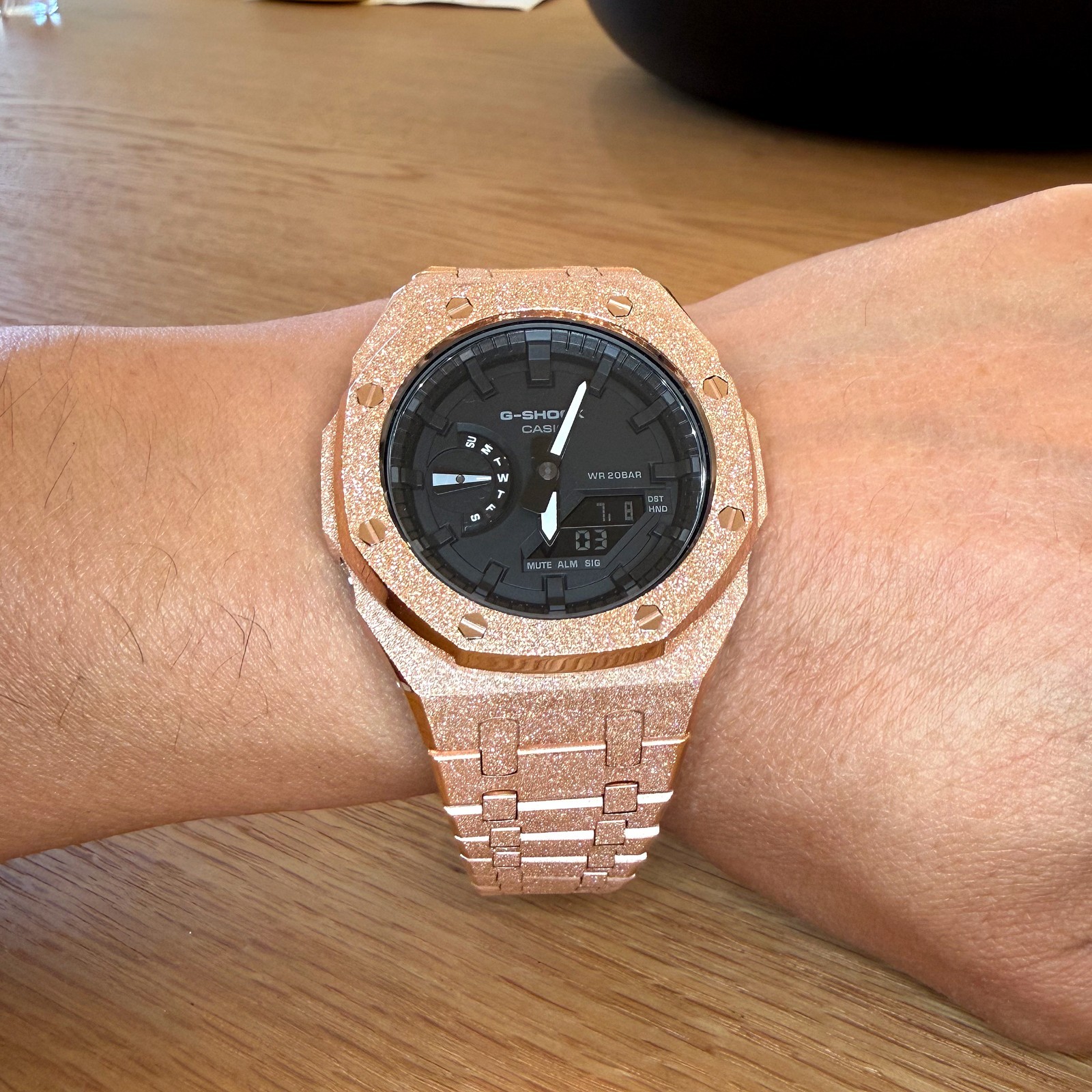 Modded Authentic Casio Rose Gold G Shock GA2100 Frosted Metal Texture Watch