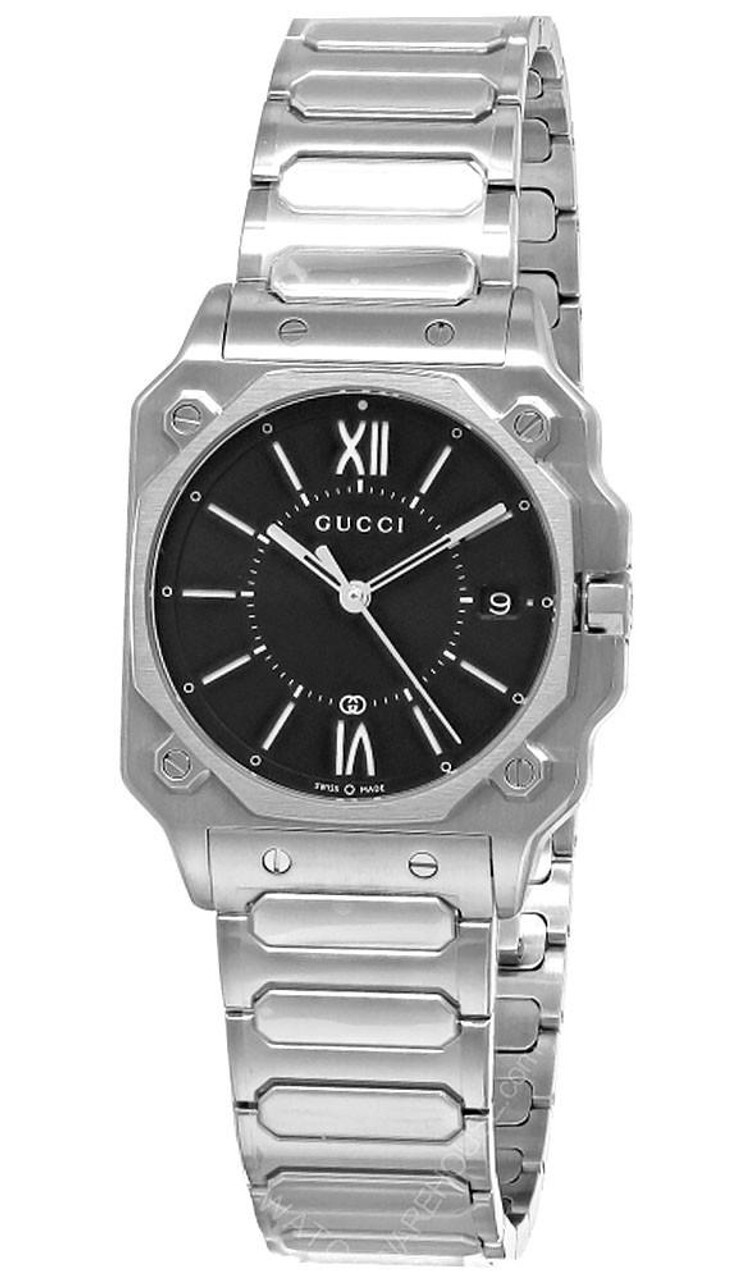 GUCCI G-Flat Quartz Stainless Steel 30MM Black Dial Women’s Watch YA166505