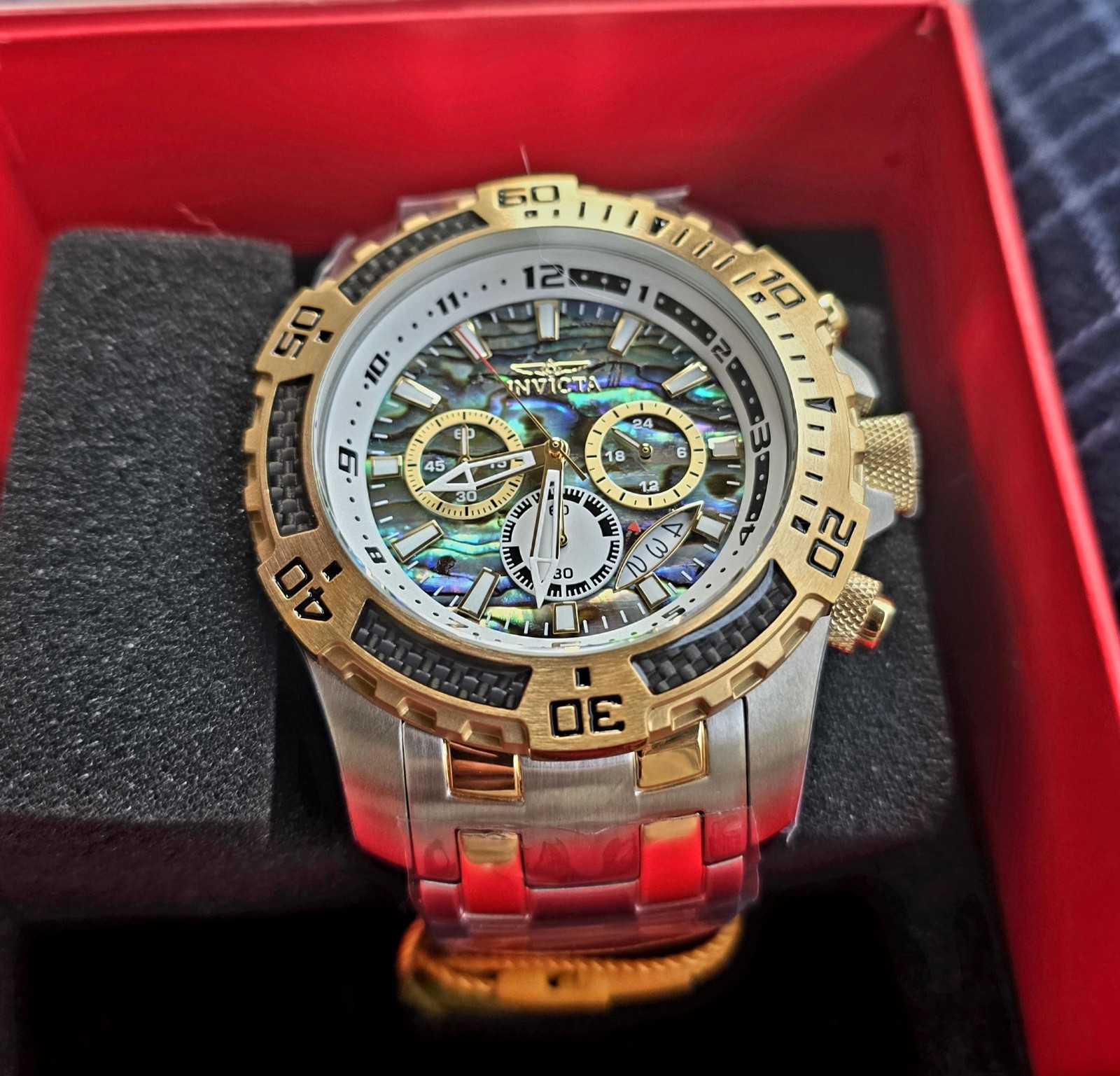 Invicta 51MM Pro Diver SCUBA Abalone Dial SS Two-Tone Crono Men’s Watch #25093