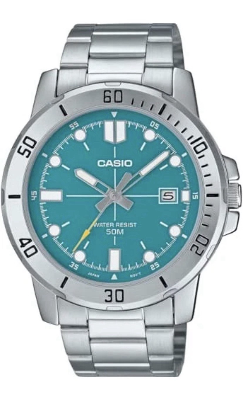 Casio Standard Quartz Men’s Watch MTP-VD01D-3E2V with Metal Band Blue-Green