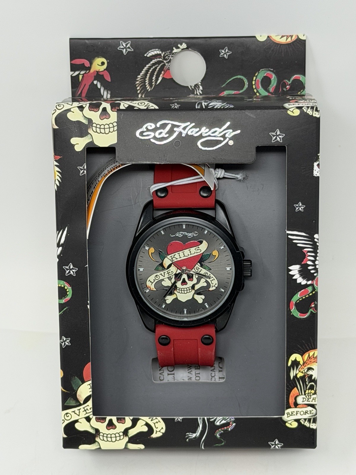 New Ed Hardy Men’s Skull Red Silicone Strap Watch Skull Love Kills