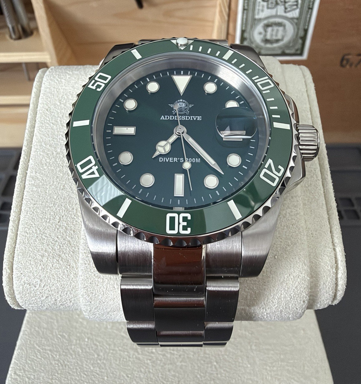41mm Addiesdive Diver’s 200M Automatic Men’s Watch Green Dial Date 200m