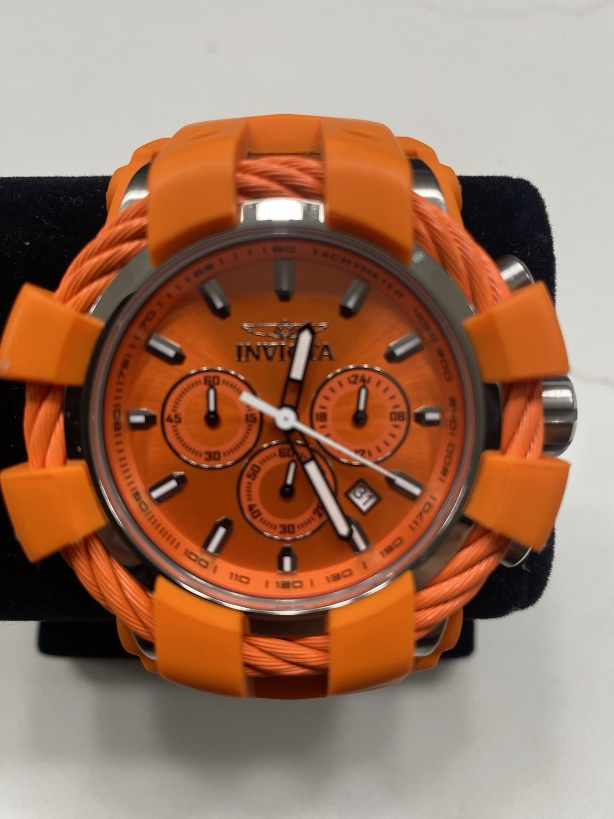 Invicta Men’s BOLT SHOCK 50mm Chronograph Dial Quartz Silicone Band ORANGE Watch
