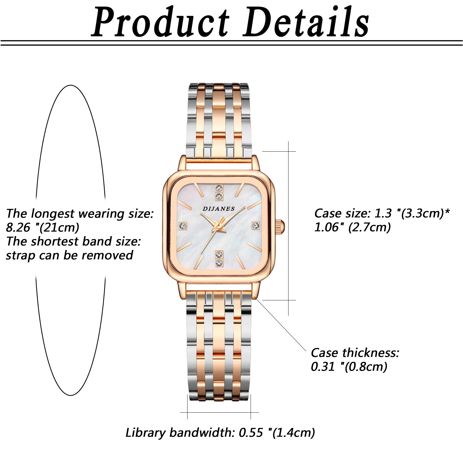 Womens Stainless Steel Square Rhinestone Dial Quartz Dress Wrist Watch Bracelet