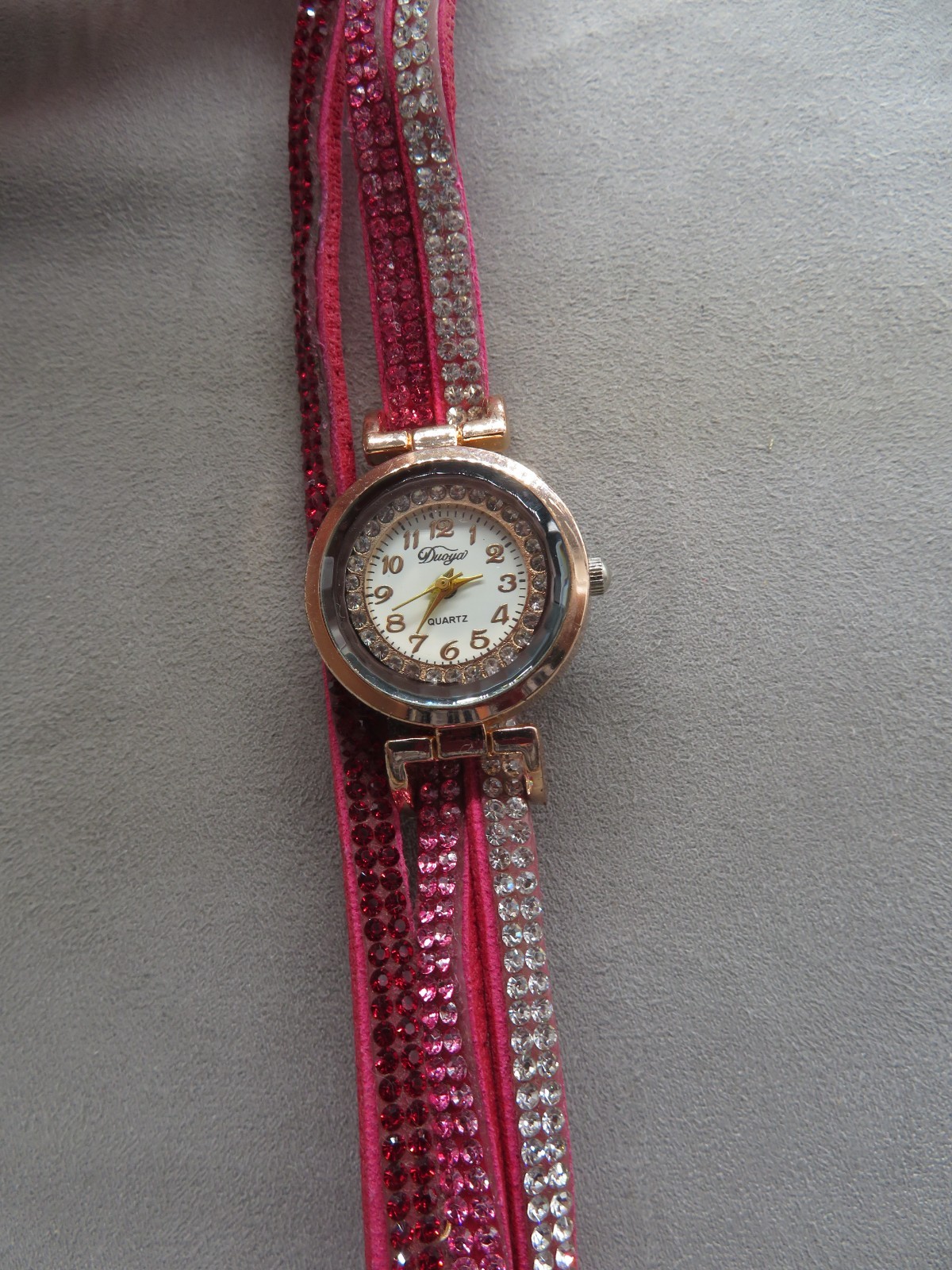 Ladies Duoya Wrap Watch Red, Pink & Clear Gemstones Pink Band New Battery
