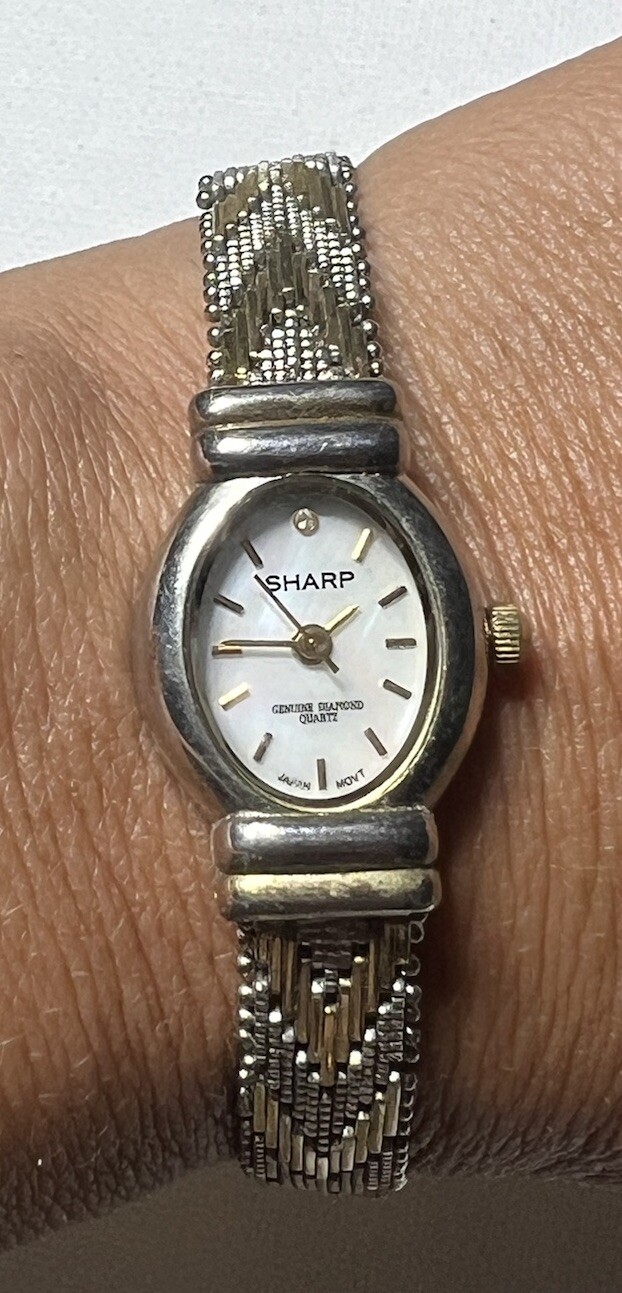 1930’s Sharp Ultra Light Watch Fiery MOP Dial Genuine Diamond woman two tone