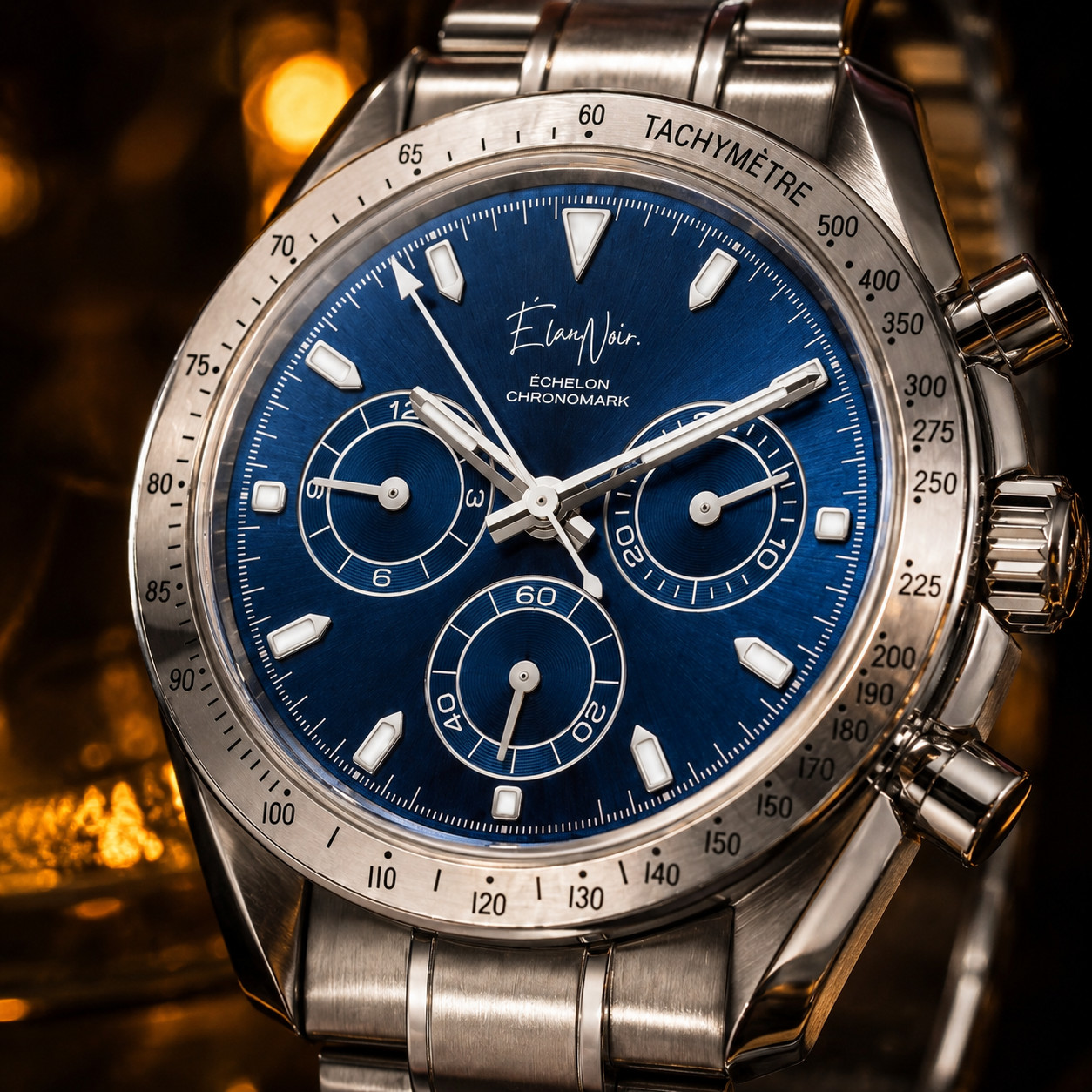 Élan Noir Échelon Chronomark Men’s Chronograph Watch 40mm Blue Dial VK63 Custom