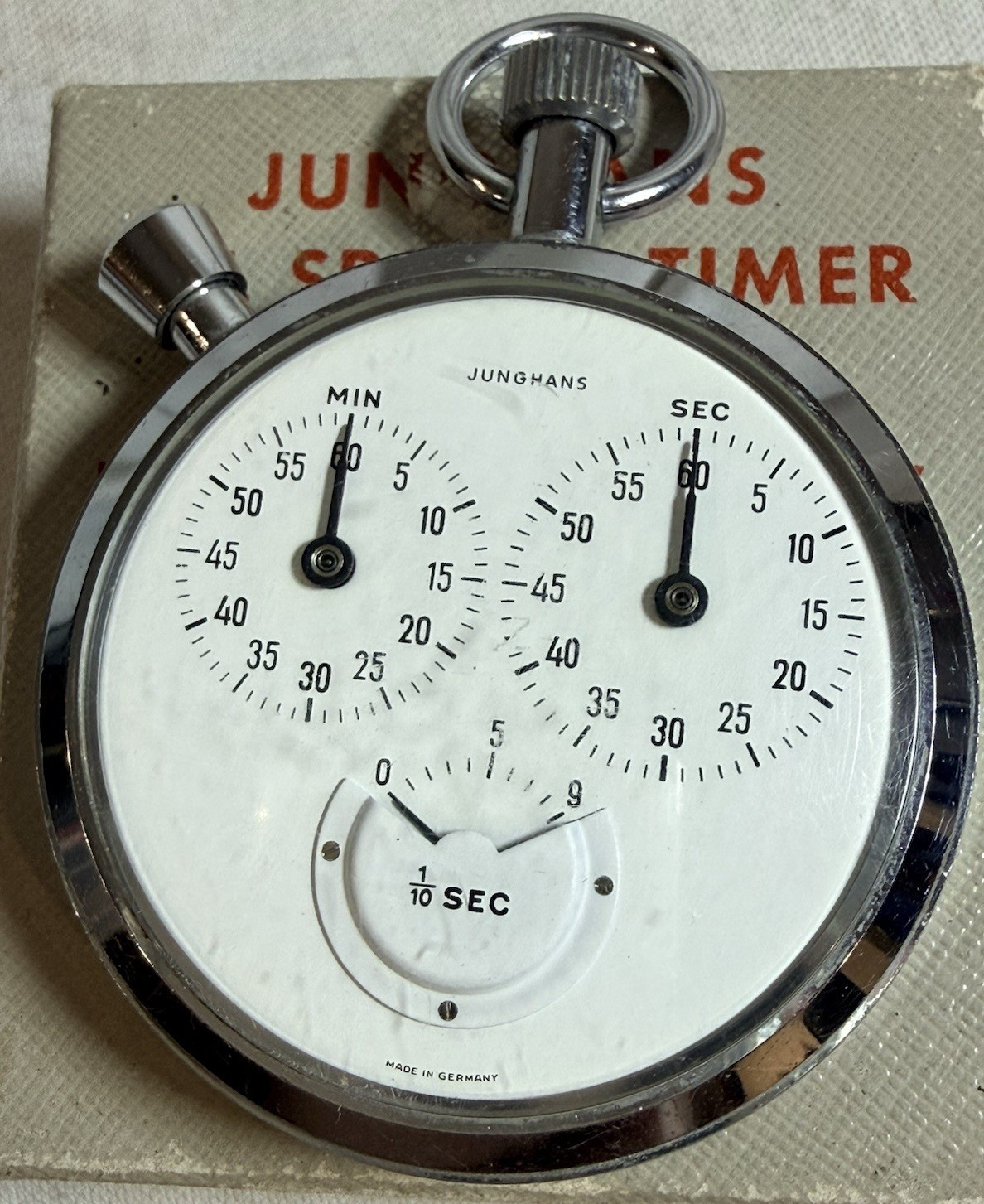 Junghans Vintage Mechanical Stopwatch #19 German 1/10 Sec Timer, 7 Jewels w/Box