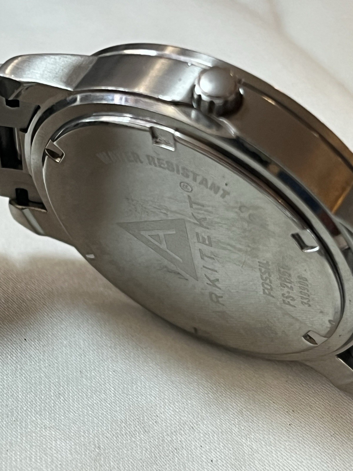 Fossil Arkitekt Quartz Watch, Silver Dial, Stainless Bracelet, 37.5mm