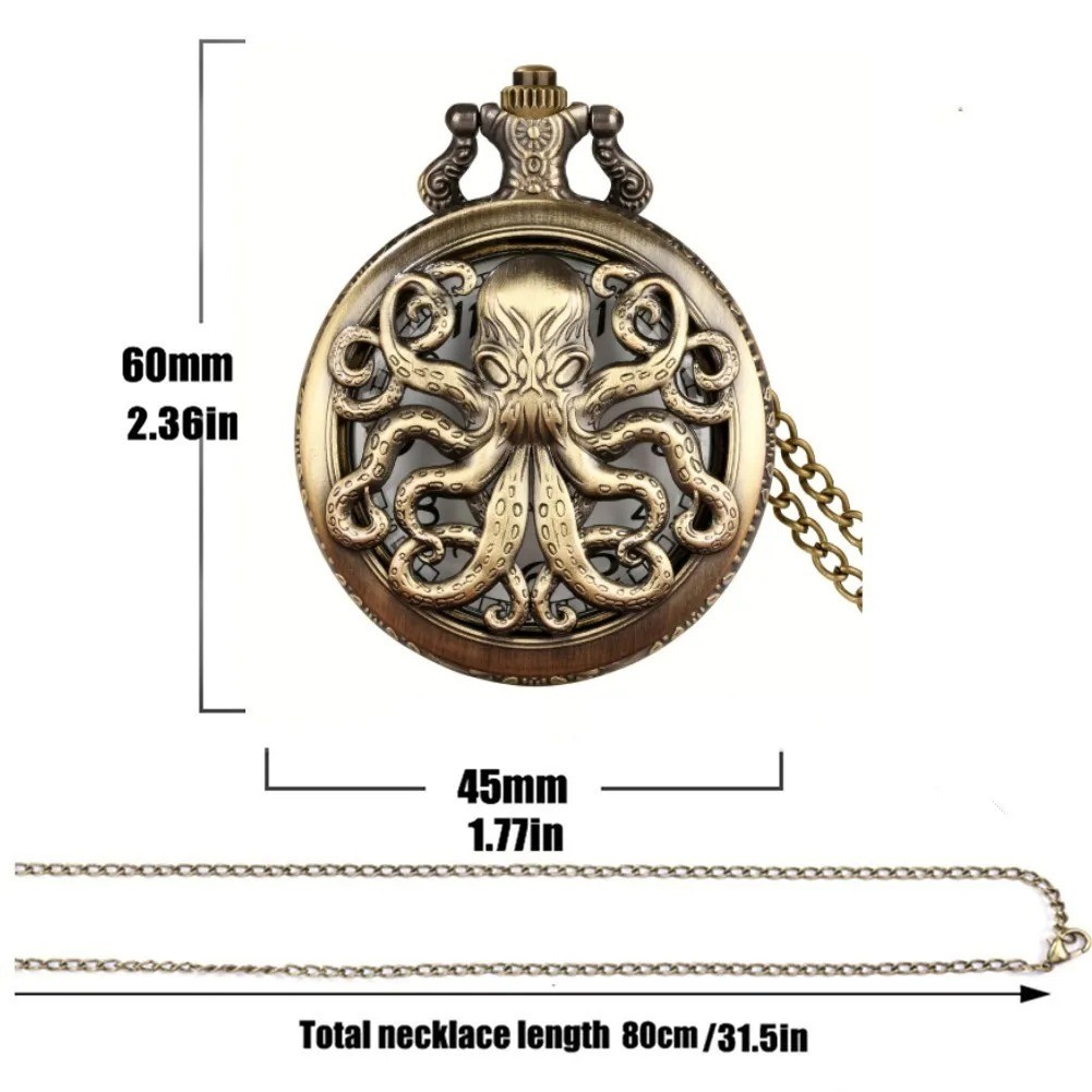 Vintage Octopus Pocket Watch Quartz Necklace Chain Steampunk Gift Men Wom
