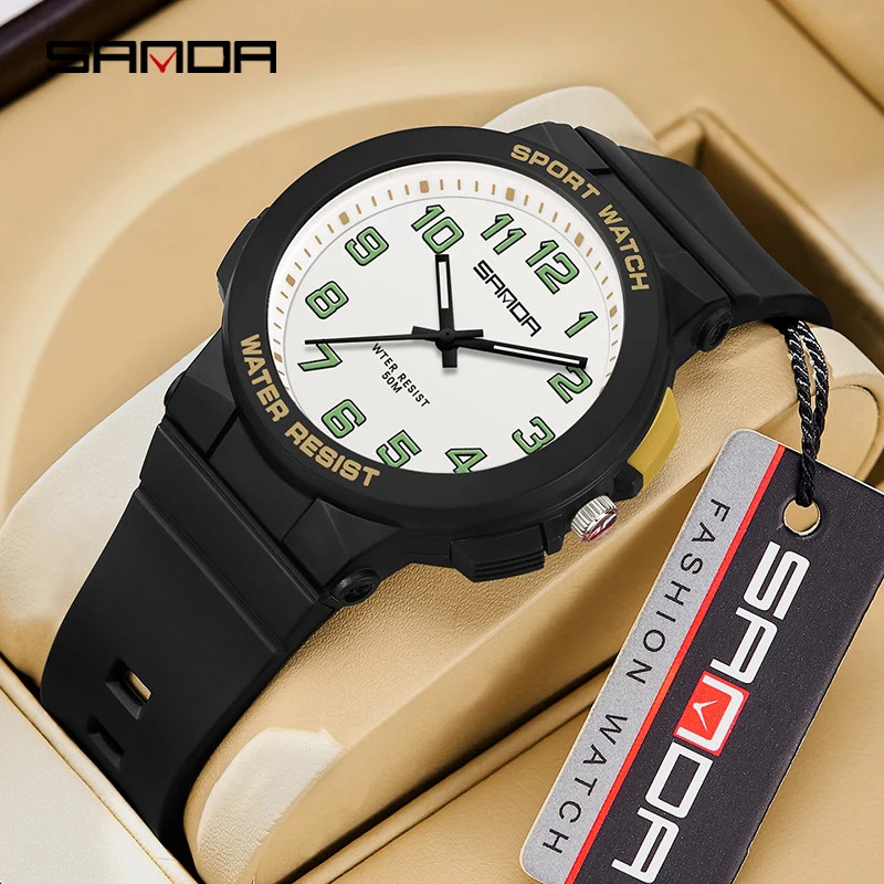 Sanda 6123 Trendy Design Soft Student Watch TPU Strap 50M Depth Waterproof