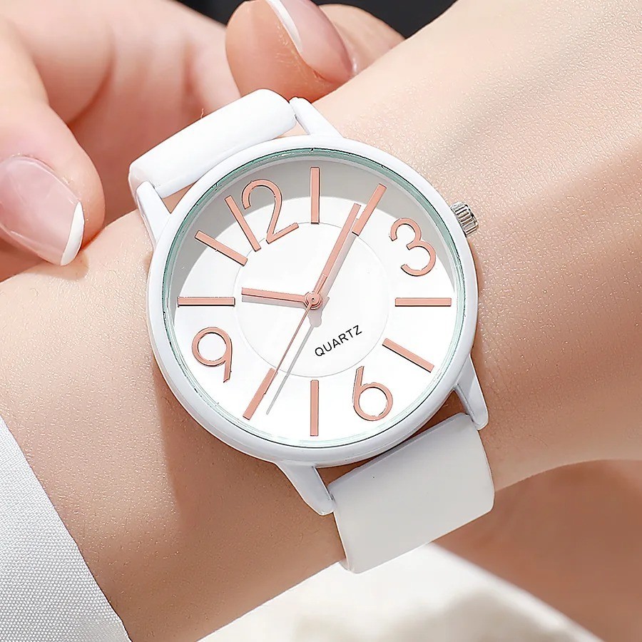 Women’s Casual Soft Silicone Strap Round Analog Quartz Wrist Watch Waterproof