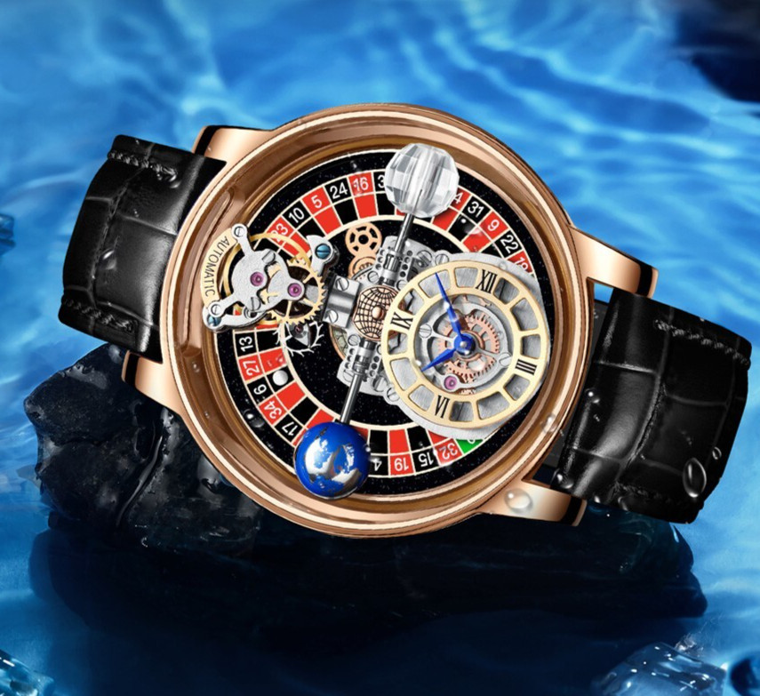 PINDU Men’s Luxury Formal Celestial Wrist Watch 46mm Stainless Steel Case 3ATM