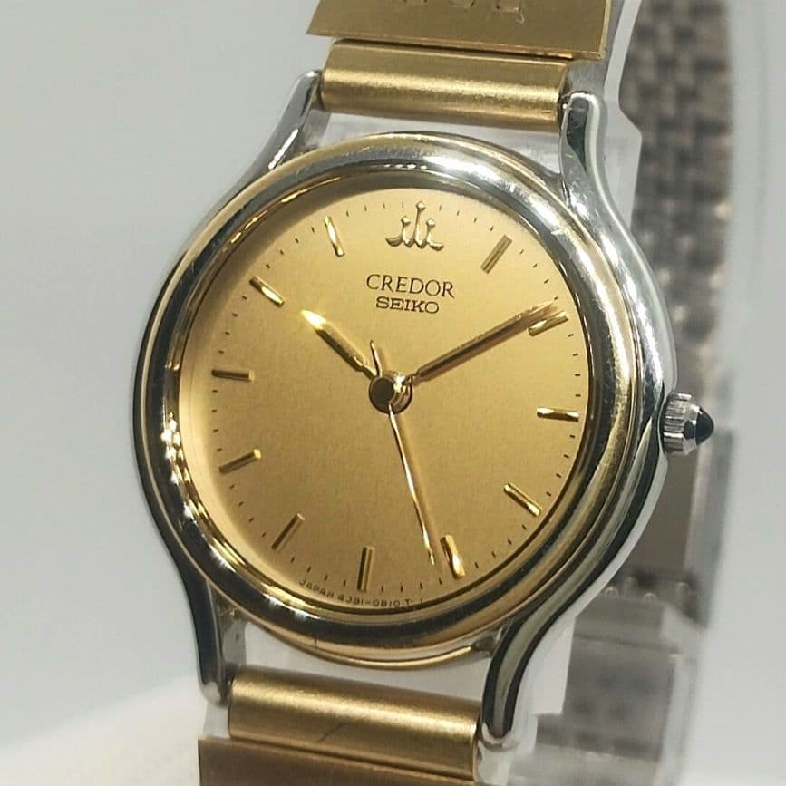 SEIKO Credor 4J61-0A60 Quartz 18K Bezel Gold Dial Ladies Watch 23.9mm