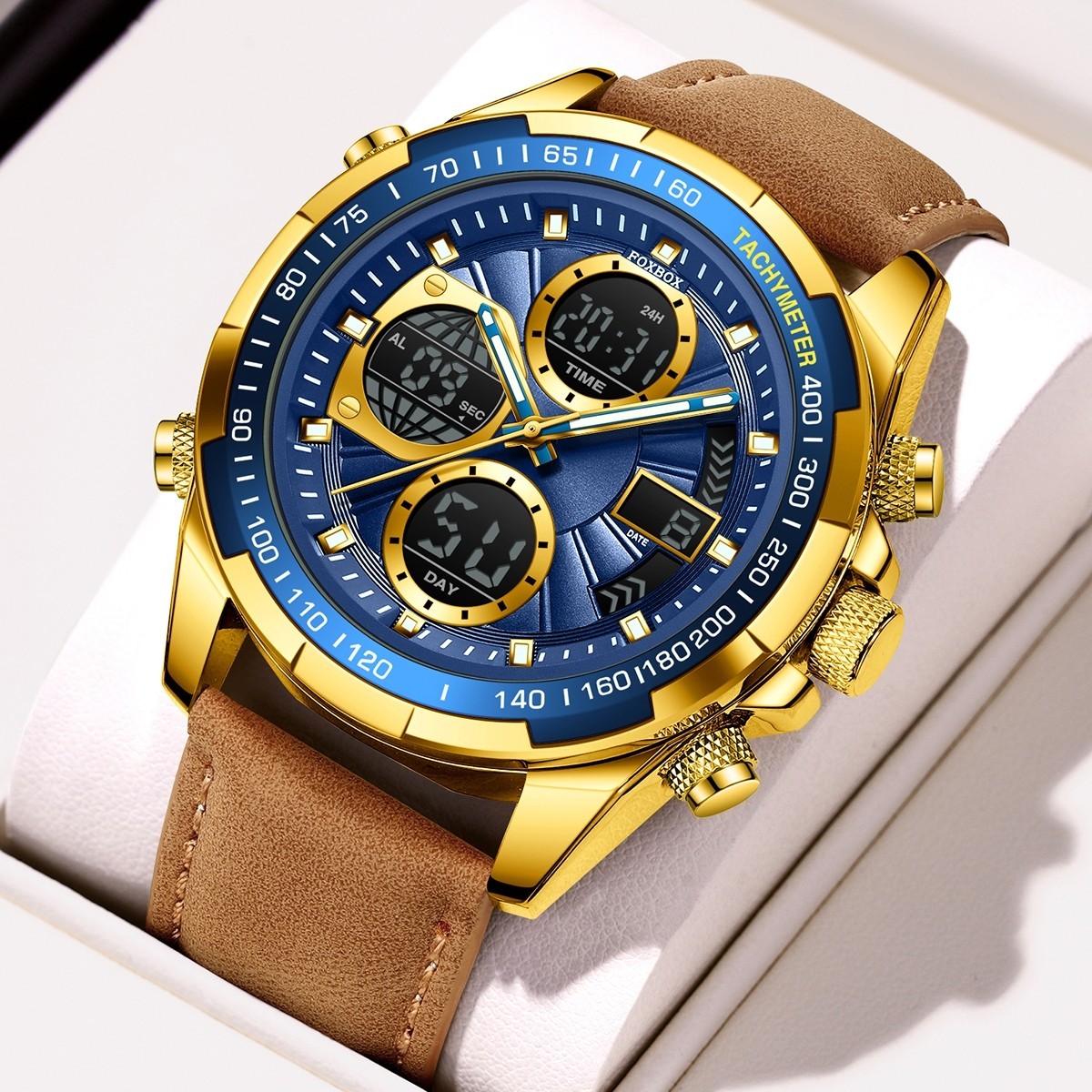 Men’s Military Sport Watch Leather Strap Luminous Quartz Waterproof Wristwatch