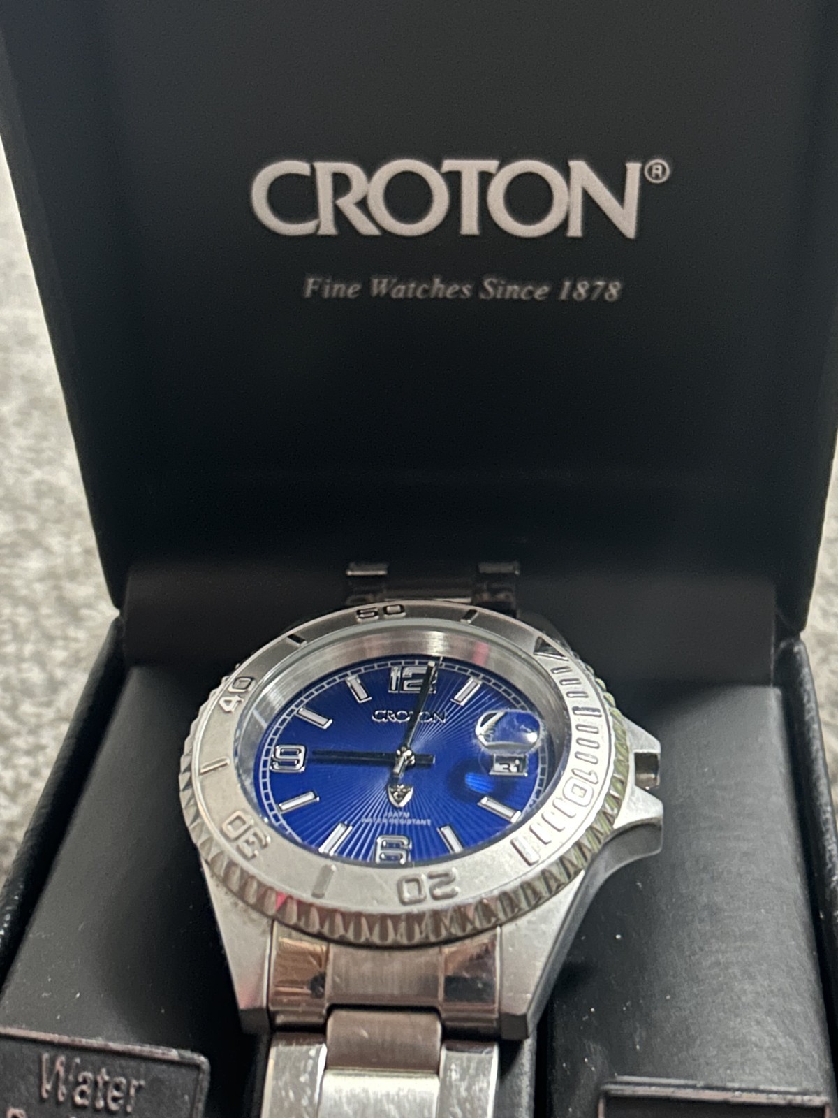 Japan Croton Aquamatic CA301288 WR 10ATM Blue Dial Silver Bezel Date Watch, 44mm