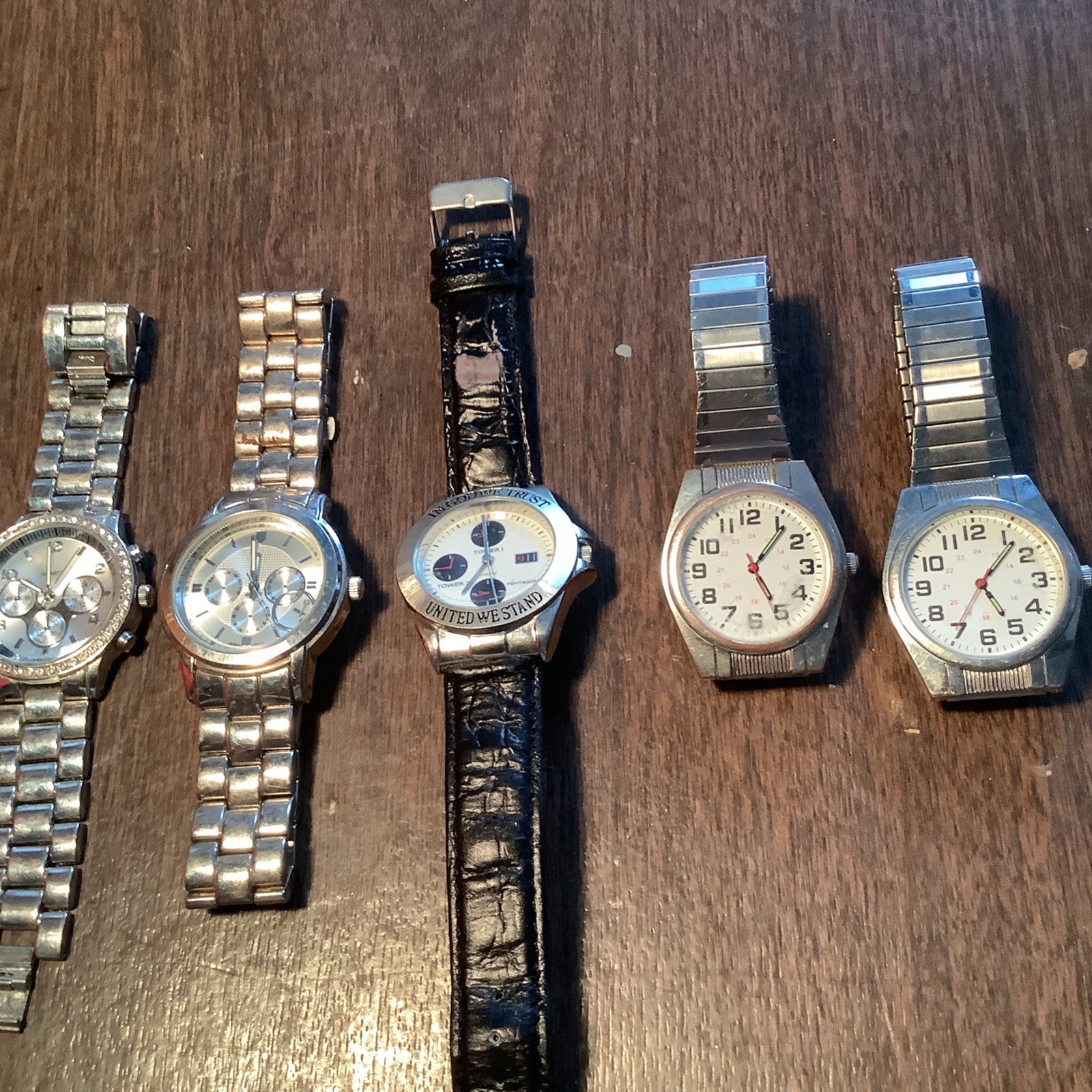 Mens 5 Watches Quartz One Marked Usa. The Others Generic Sold As Parts