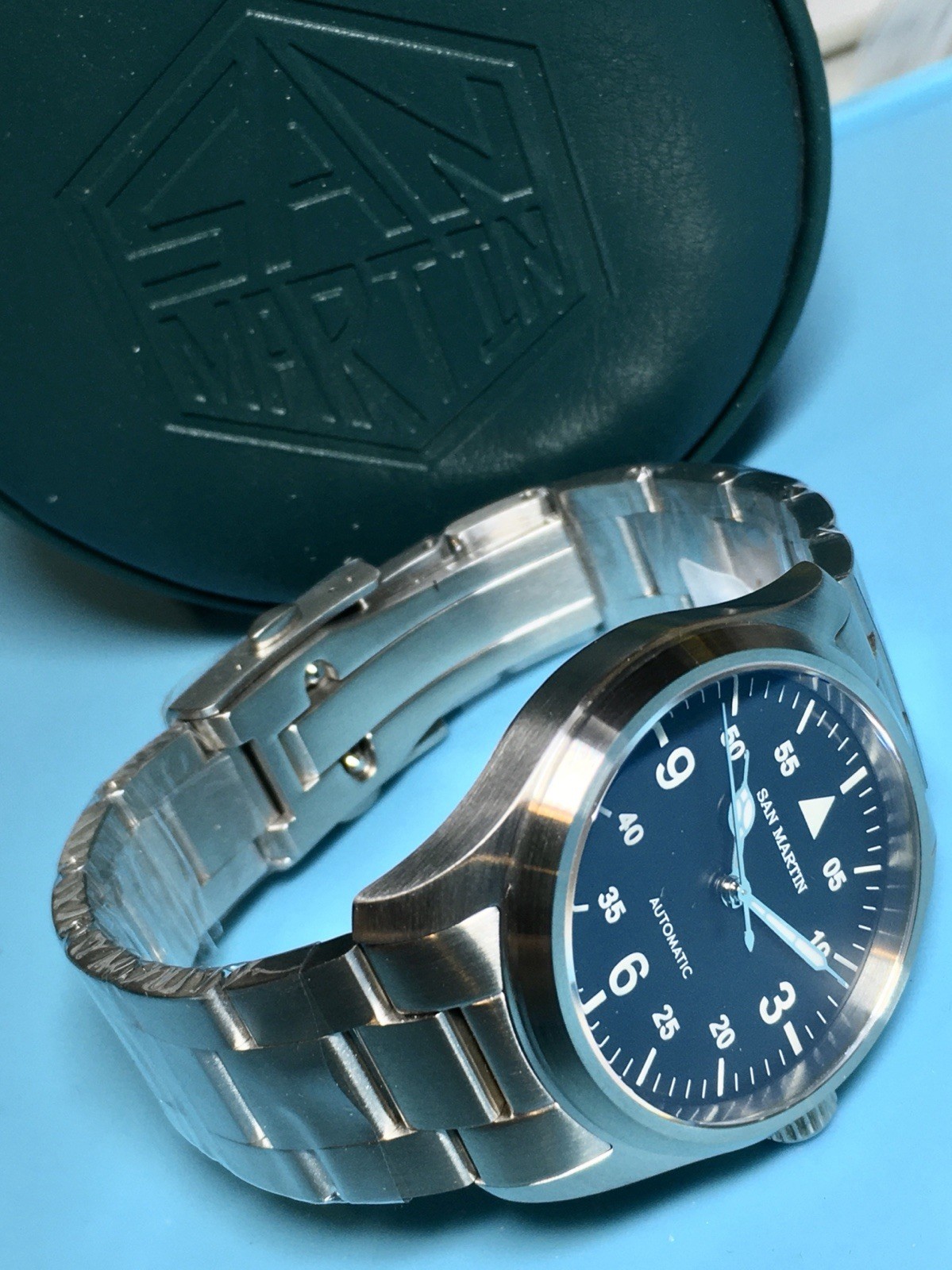 SAN MARTIN FIELD PILOT WATCH BLACK DIAL 37.5MM AR SAPPHIRE STAINLESS STEEL AUTO