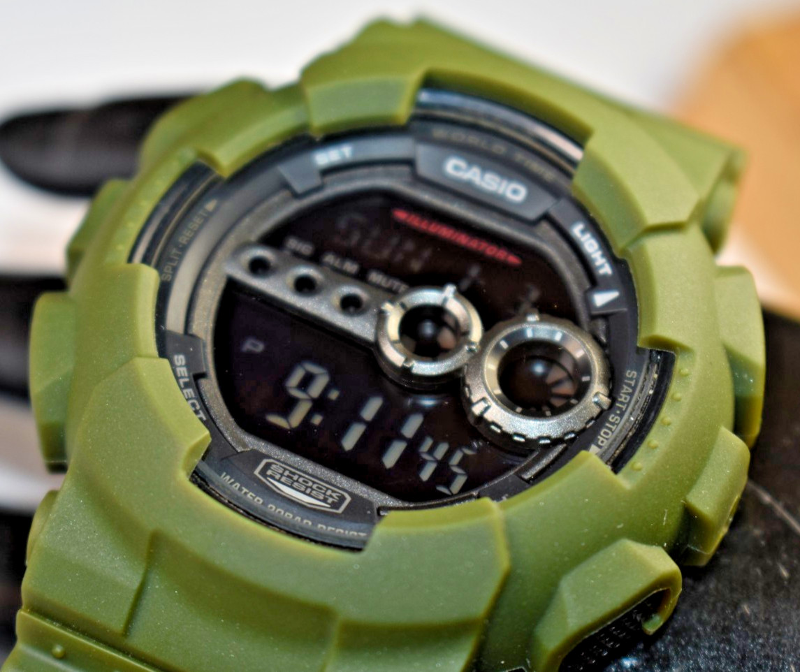 MODIFIED Casio G-Shock GD-100 (3263) Men’s Military Green Watch NEW BATTERY!