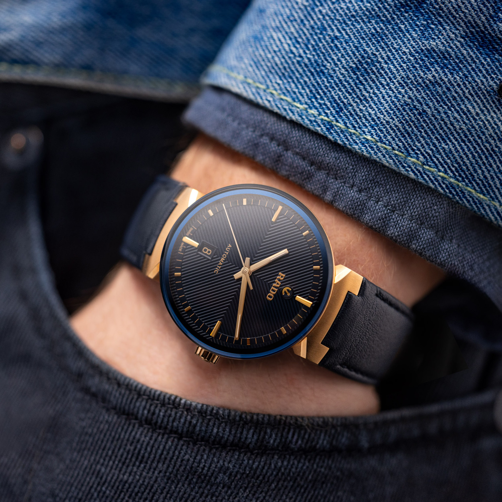 New Rado Florence Automatic ST Steel Blue Dial Leather Band Mens Watch R48905205